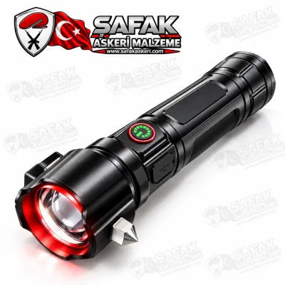 OR-2210-TG 100W 6000 Lümen Şarjlı Taktik LED El Feneri – 1000 Metre Menzil, Alüminyum Gövde, Zoomlu ve Kırmızı Uyarı Işıklı