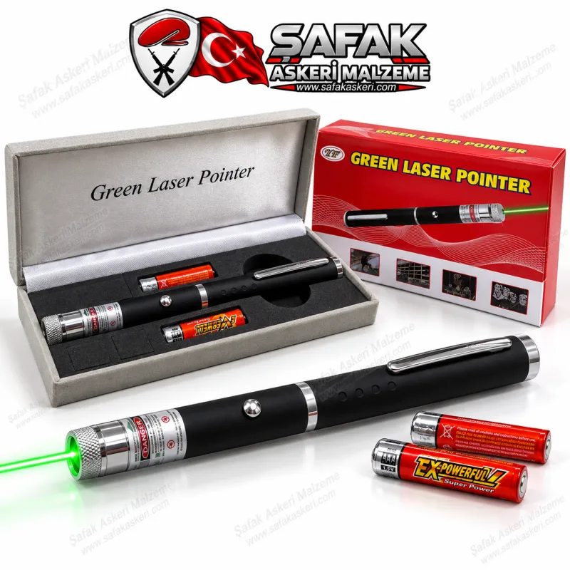 Green Laser Pointer Yeşil Lazer Kalem – Güçlü Yeşil Işık, Metal Gövde, Kalem Tipi, Kutulu ve Pilli