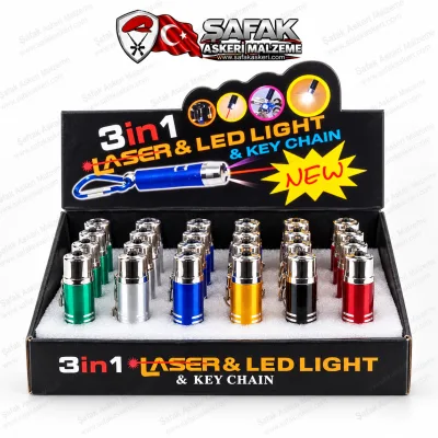 3'ü 1 Arada Lazerli LED Anahtarlık Fener – Mini Lazer Pointer, LED Işık ve Anahtarlık